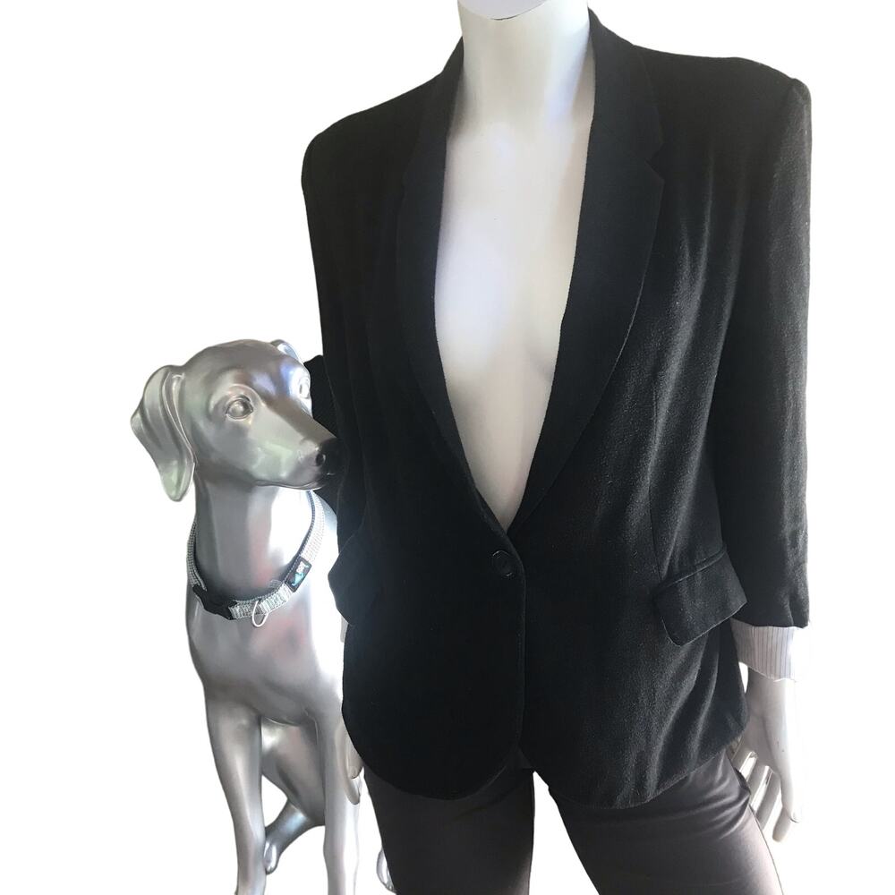 Anthropologie Cartonnier Polyester Rayon Black V-Neck Blazer Women's Size M